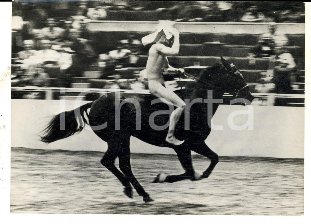Fotografia d epoca originale 1970 ca WASHINGTON Fiera del Cavallo  Un misterioso cavaliere nudo Foto 18x13 1