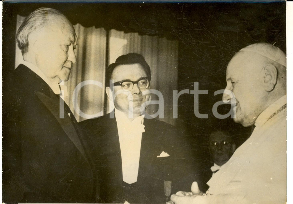 Fotografia d epoca originale 1960 ROMA Papa Giovanni XXIII riceve il cancelliere Konrad ADENAUER Foto 1