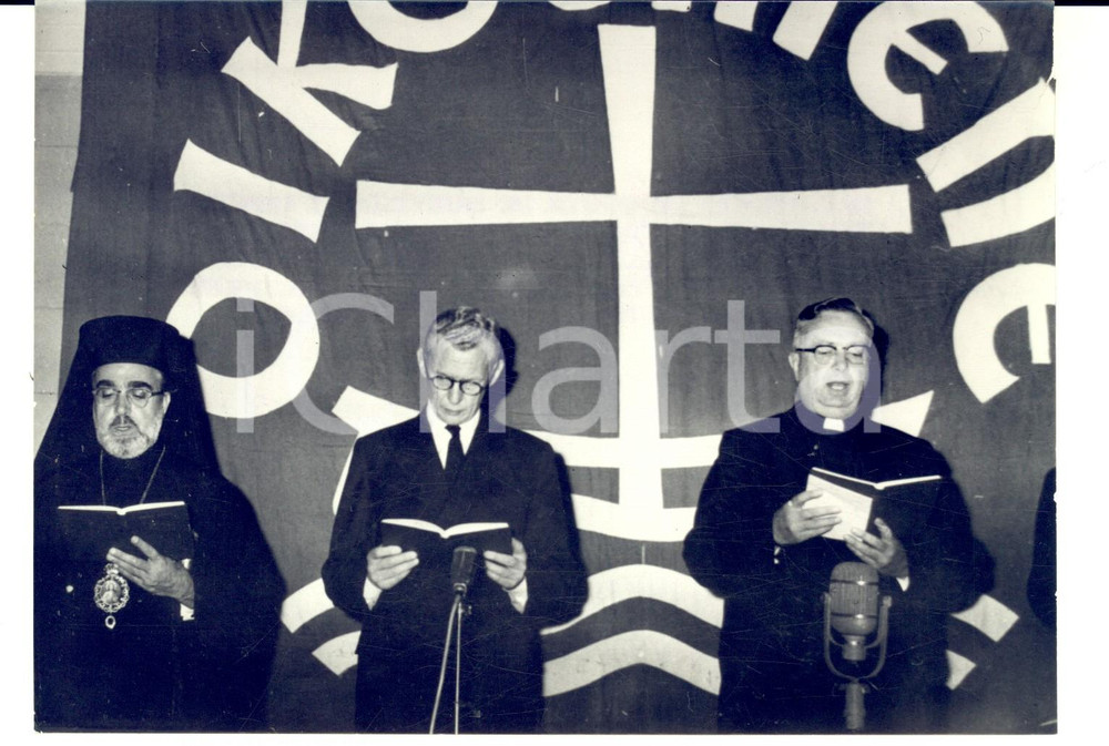 Fotografia d epoca originale 1962 PARIS Congresso Ecumenico  Rev. IAKOVOS Maurice COUVE DE MURVILLE Dr. FREY 1
