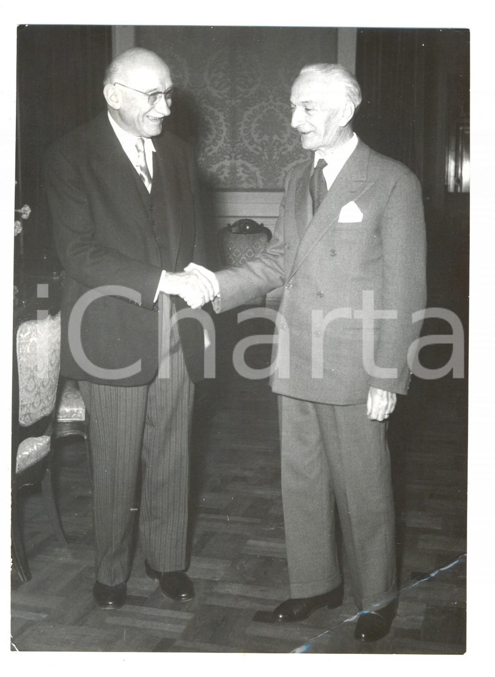 Fotografia d epoca originale 1959 ROMA Presidente Antonio SEGNI riceve al Viminale Robert SCHUMANN Foto 1