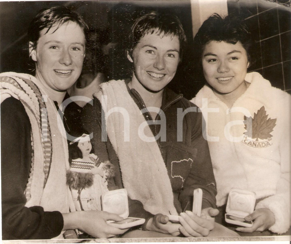 Fotografia d epoca originale 1958 COMMONWEALTH GAMES Winners Tessa DUDER Beverly BAINBRIDGE Margaret IWASAKI 1