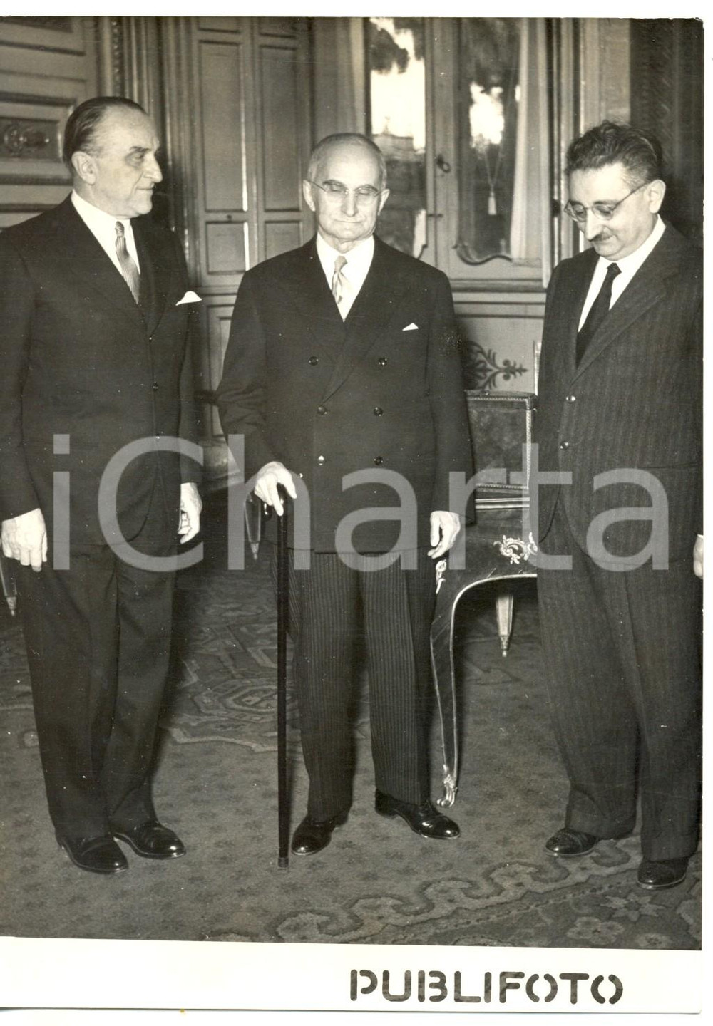 Fotografia d epoca originale 1954 ROMA Auguri Giovanni LEONE Cesare MERZAGORA a Luigi EINAUDI per 80 anni 1