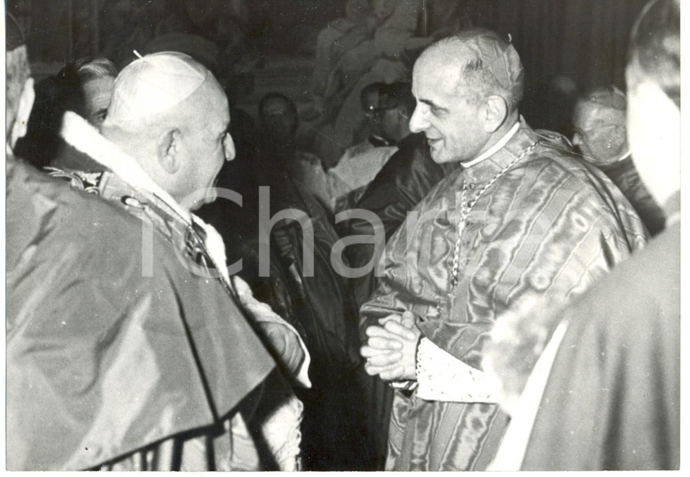 Fotografia d epoca originale 1959 VATICANO Cardinale MONTINI a colloquio con papa GIOVANNI XXIII Foto 1