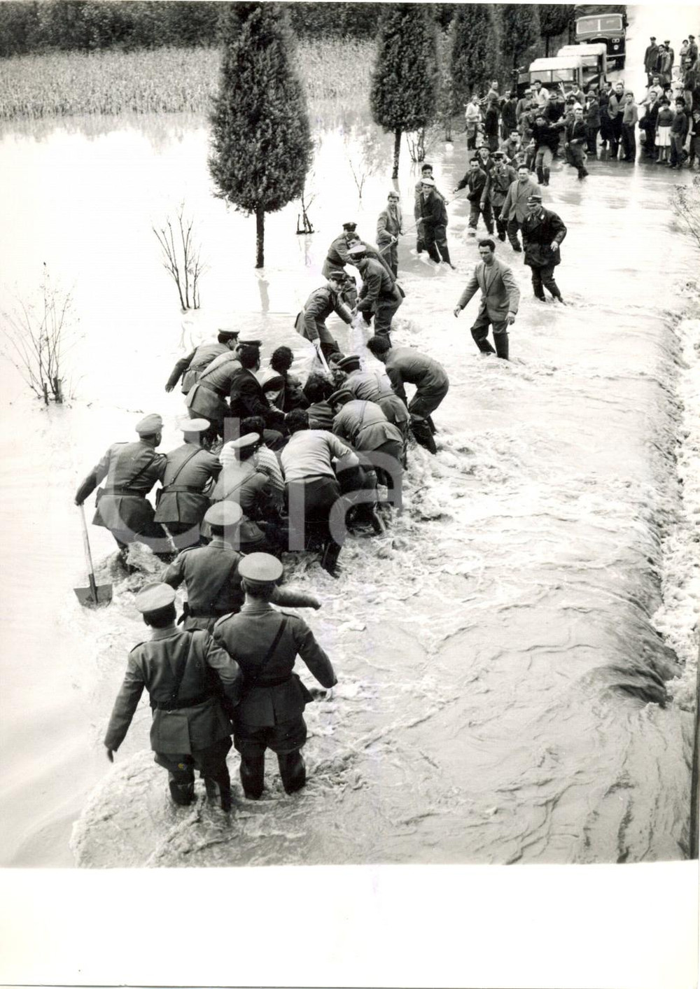Fotografia d epoca originale 1959 CAPRIANO DEL COLLE BS Esercito soccorre la popolazione alluvionata Foto 1