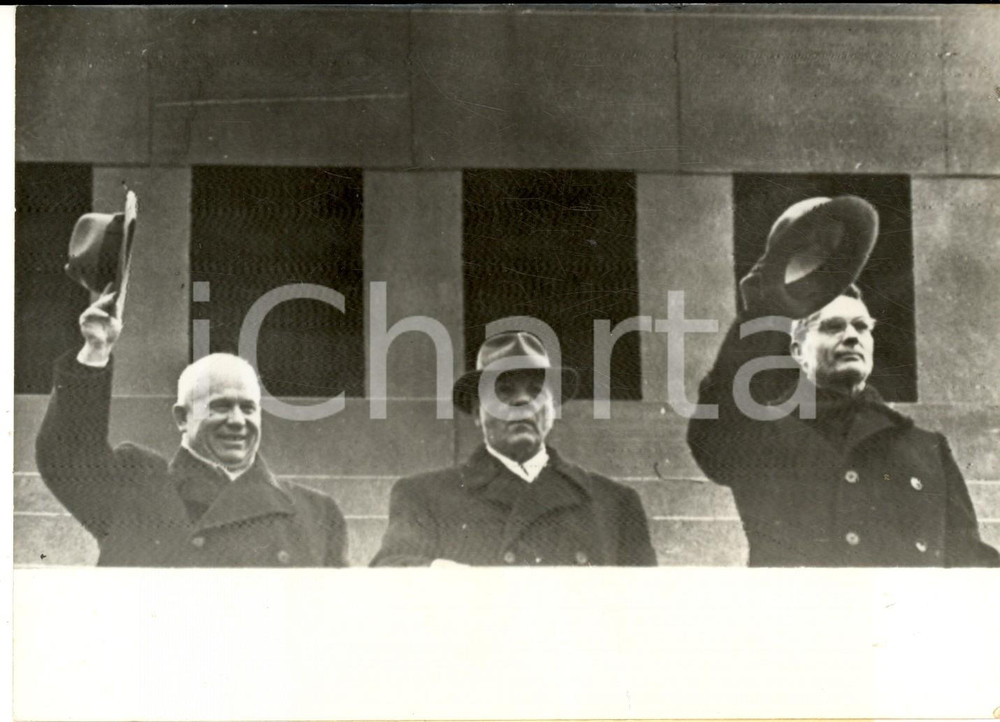 Fotografia d epoca originale 1959 MOSCA Nikita KRUSCEV alla sfilata per anniversario Rivoluzione d Ottobre 1