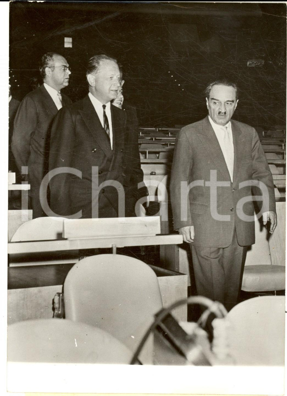 Fotografia d epoca originale 1959 NEW YORK Anastas MIKOJAN visita sede ONU con Dag HAMMARSKJÃ–LD Foto 1