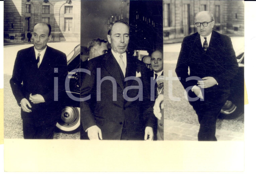 Fotografia d epoca originale 1958 PARIS ELYSEE PierreHenri TEITGEN, Antoine PINAY et Guy MOLLET Photo 1
