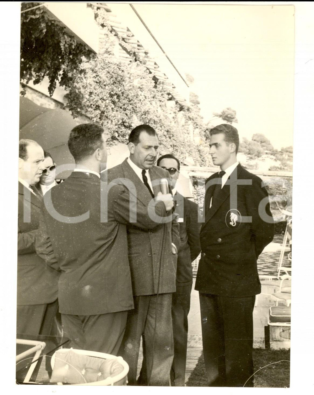 Fotografia d epoca originale 1960 ca ZOAGLI GE Giovane Juan Carlos di Spagna in conferenza stampa Foto 1