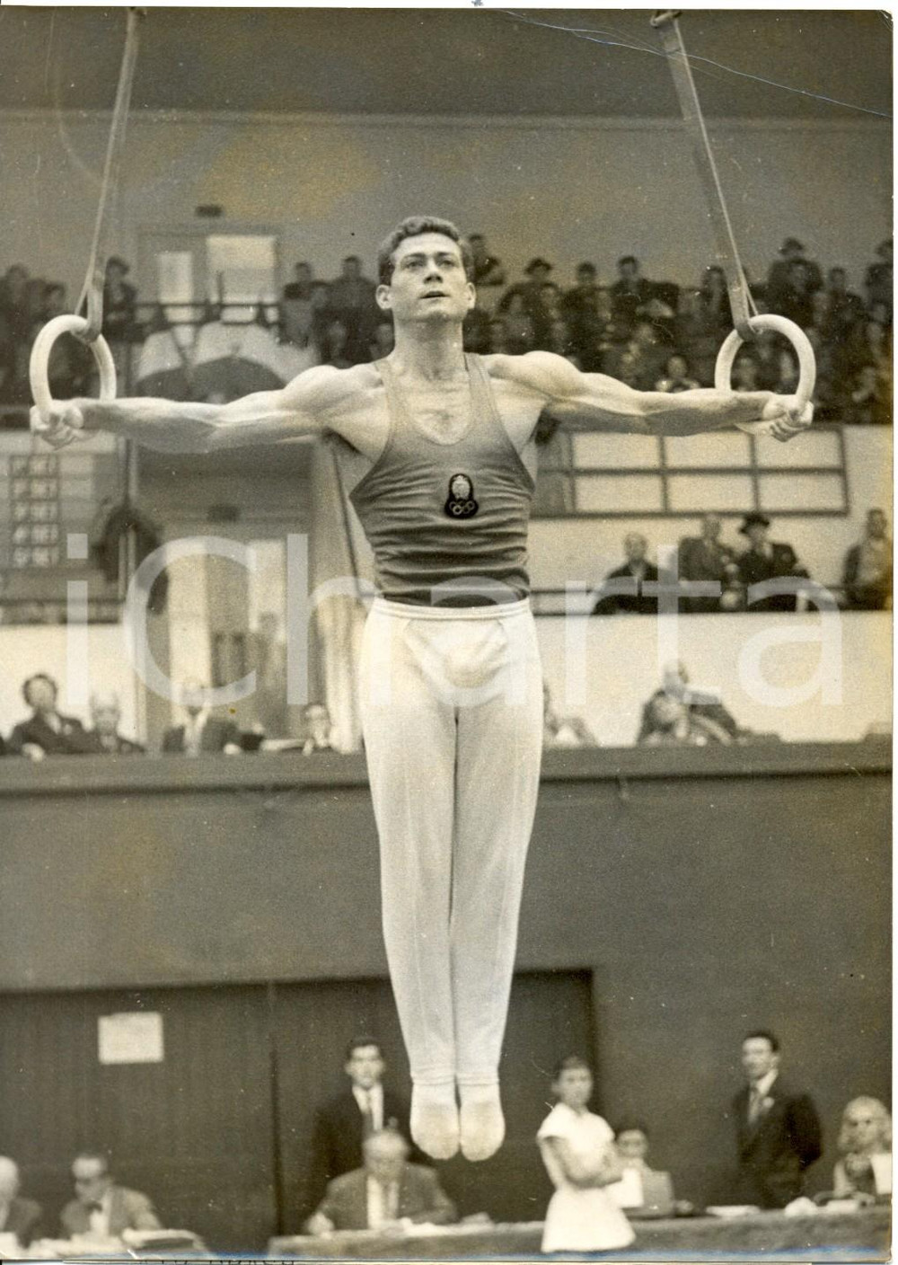 Fotografia d epoca originale 1957 1959 PARIS European Gymnastics Championship   Joaquin BLUME Photo 1