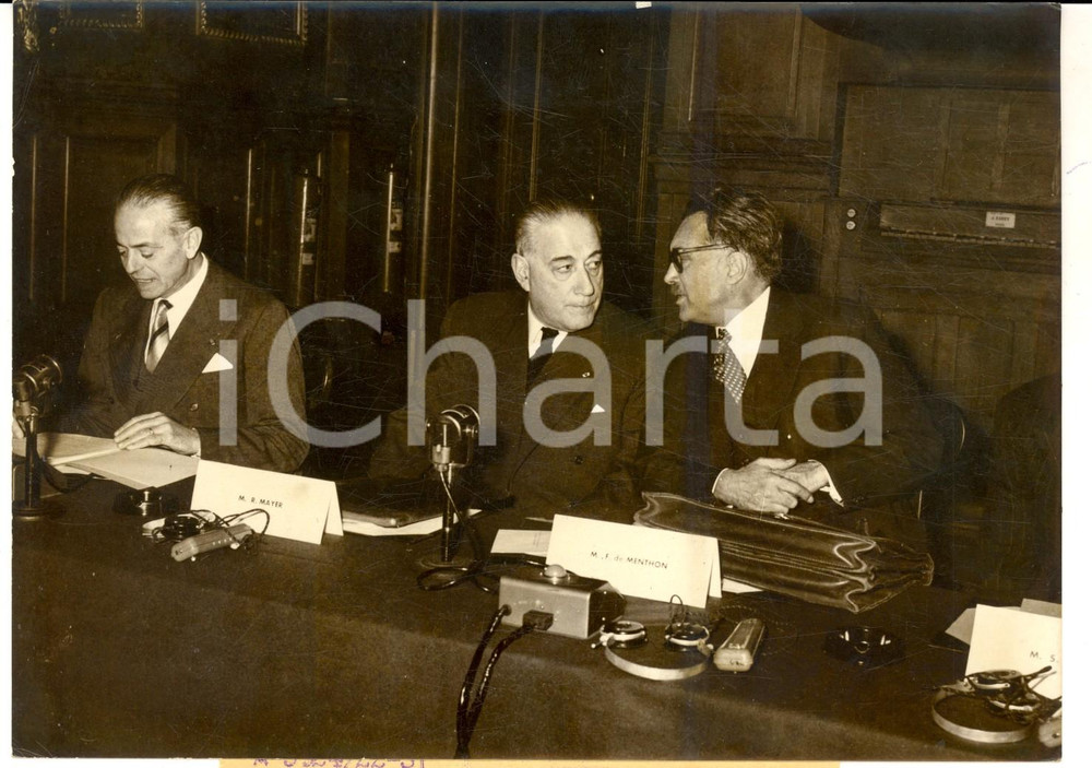 Fotografia d epoca originale 1957 PARIS Riunione EURATOM  Gaetano MARTINO RenÃ© MAYER FranÃ§ois de MENTHON 1