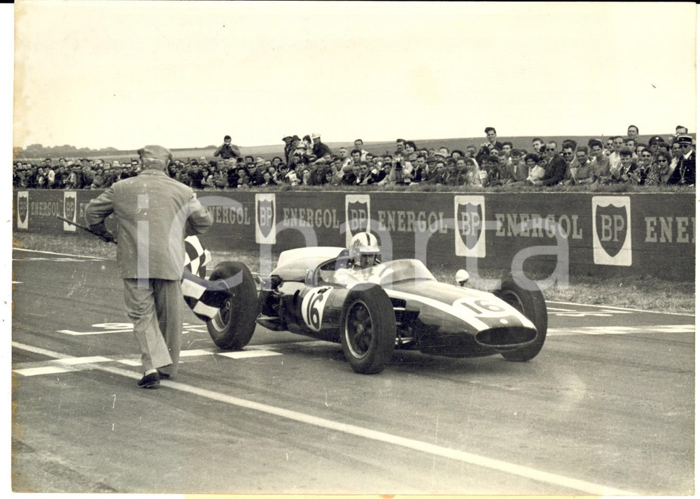 Fotografia d epoca originale 1960 GRAN PREMIO DI REIMS FORMULA 1 Il vincitore Jack BRABHAM Foto 18x13 1