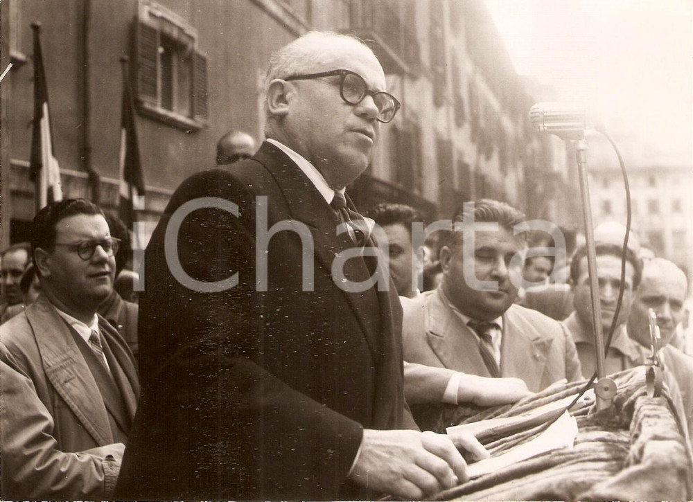 Fotografia d epoca originale 1956 ROMA Piazza NAVONA Comizio Giulio PASTORE per campagna elettorale DC Foto 1