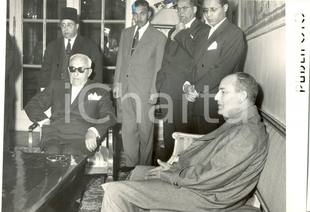 Fotografia d epoca originale 1957 NAPOLI VIA CARACCIOLO  Achille LAURO e il sultano del Marocco Ben YUSSEF 1