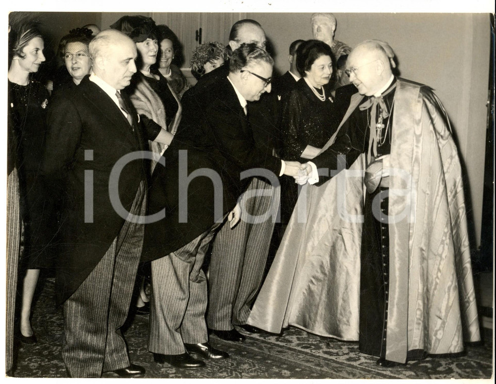 Fotografia d epoca originale 1962 ROMA QUIRINALE  Giovanni LEONE riceve il cardinale Francis SPELLMAN Foto 1