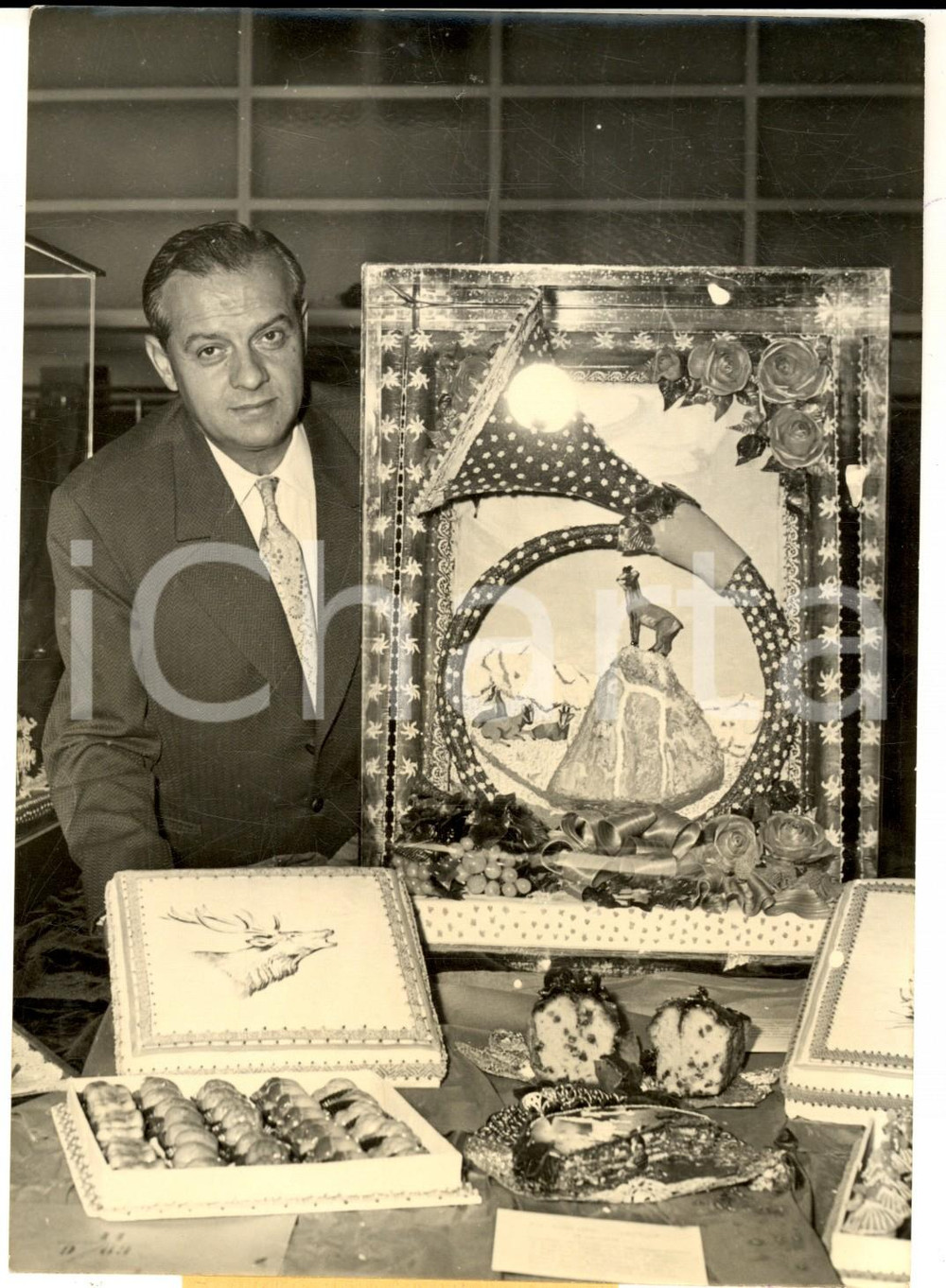Fotografia d epoca originale 1958 PARIS Ecole de PÃ¢tisserie  Joseph ARMAND et son chef d oeuvre Photo 13x18 1