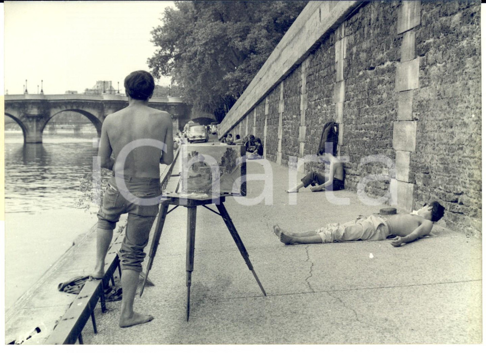 Fotografia d epoca originale 1962 PARIS Peintres et jeunes Ã©tudiants aux bords de la Seine Photo 18x13 1