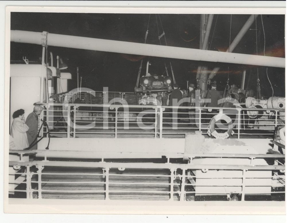 Fotografia d epoca originale 1953 LE HAVRE Carrera Panamericana  LANCIA Sport 3000 su piroscafo Mauritania 1