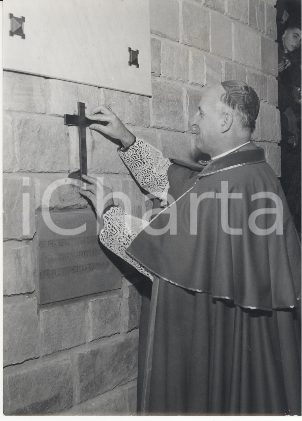 Fotografia d epoca originale 1965 SOTTO IL MONTE Card. Giovanni COLOMBO inaugura seminario missioni estere 1