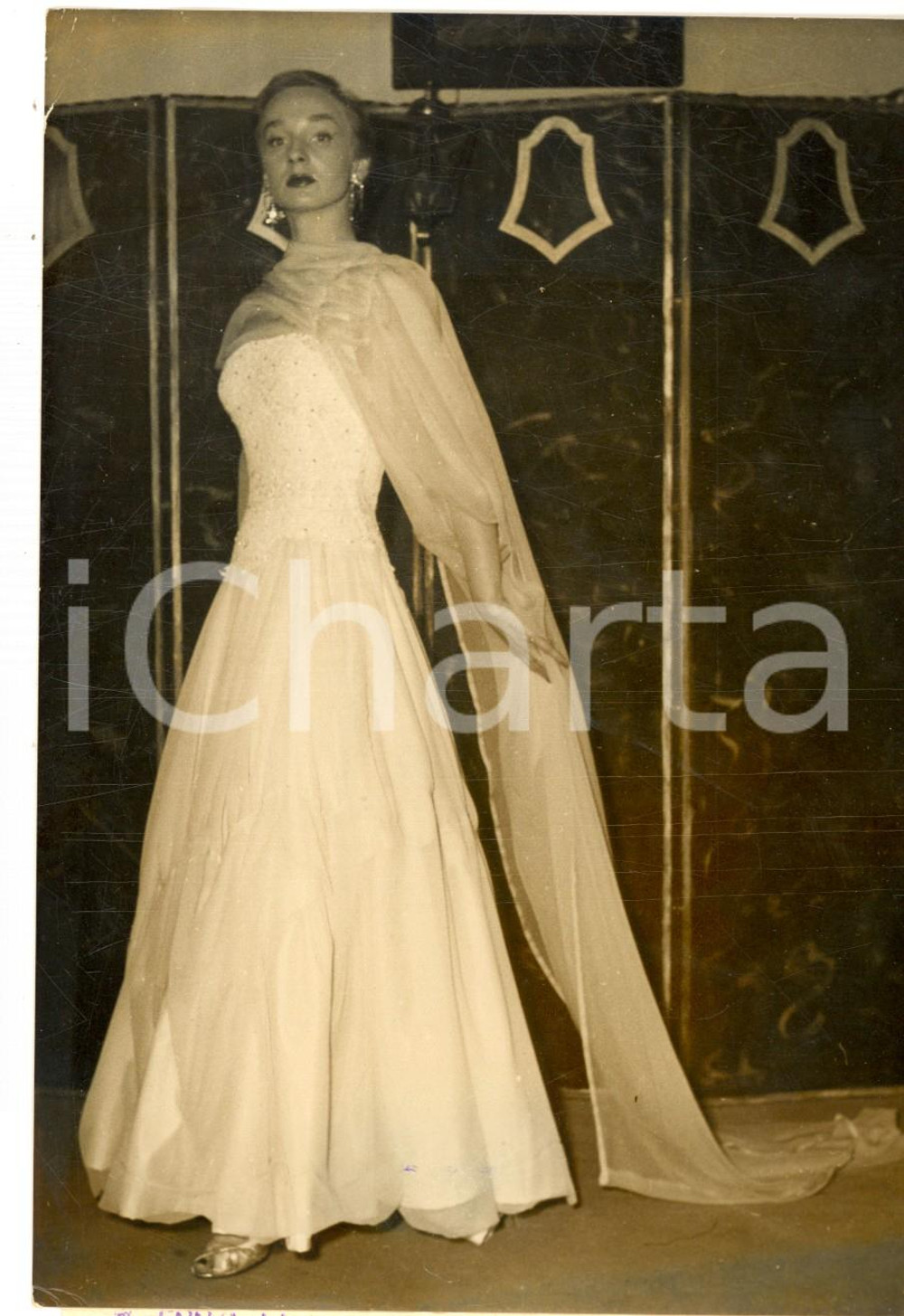 Fotografia d epoca originale 1956 PARIS MODE Robe du soir d Ã©tÃ©  Maison COSTET Photo 12x17 cm 1