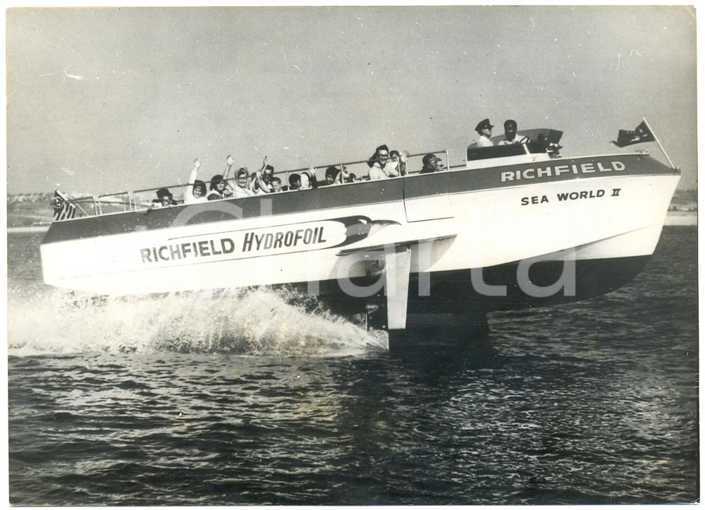 Fotografia d epoca originale 1965 SAN DIEGO USA  Aliscafo RICHFIELD Hydrofoil in servizio Foto 18x13 cm 1