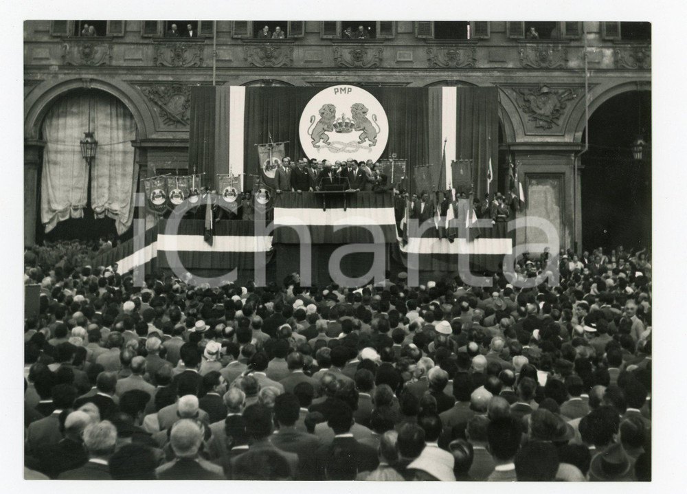 Fotografia d epoca originale 1956 TORINO Piazza San Carlo  Discorso di Achille LAURO Foto 18x13 1