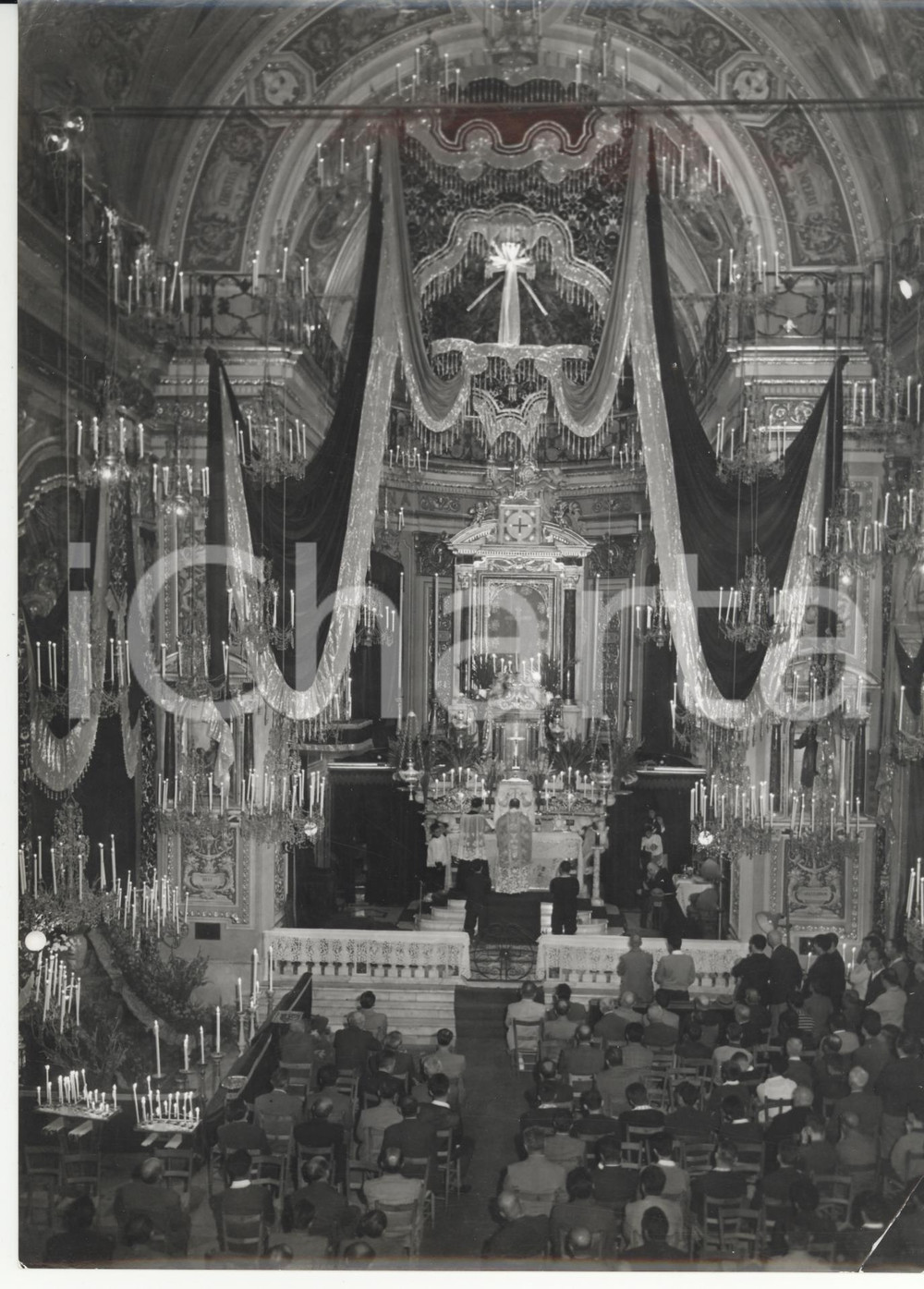 Fotografia d epoca originale 1961 BORZONASCA Festa SS. Cristo Miracoloso  Fedeli ascoltano la messa Foto 1