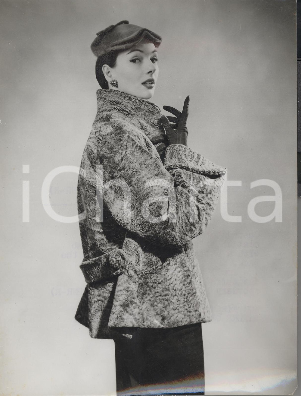 1954 LONDON Model wearing Krimmer Tescan Lamb fur coat *Photo Fashion 15x20