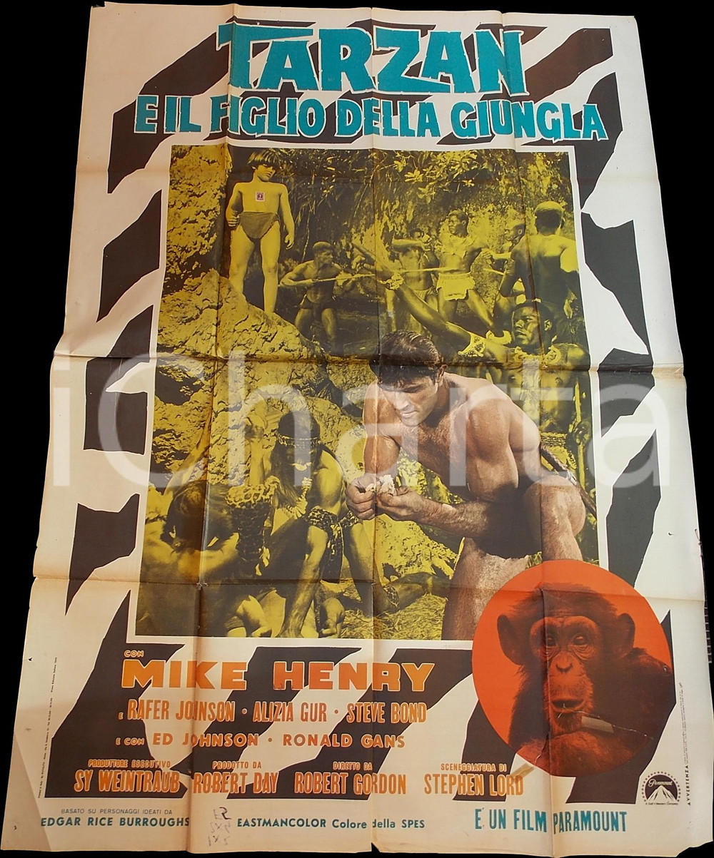 Materiale cinematografico d’epoca 1968 TARZAN E IL FIGLIO DELLA GIUNGLA Manifesto 2 fogli DANNEGGIATO 140x200 1