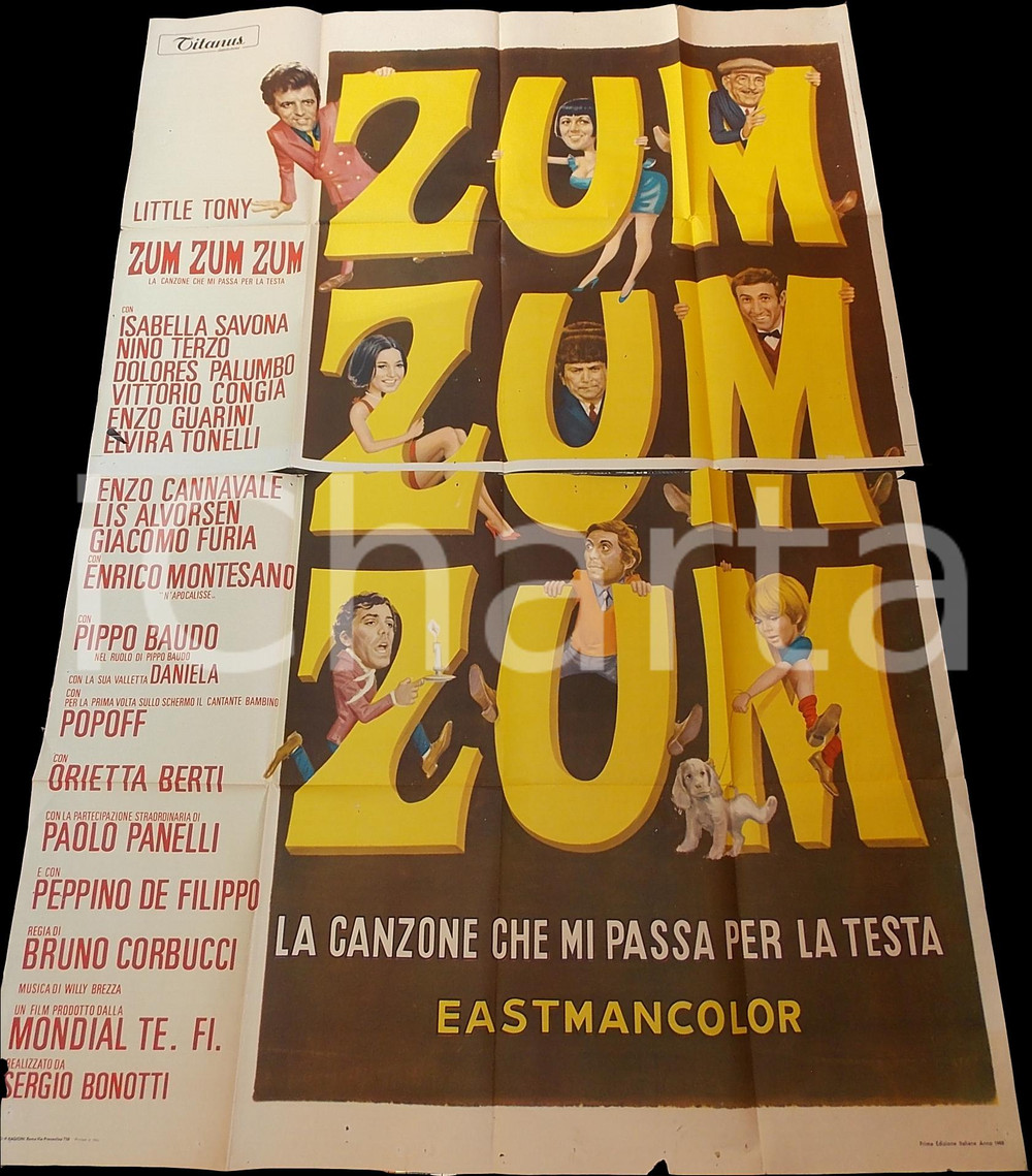 Materiale cinematografico d’epoca 1969 ZUM ZUM ZUM Musicarello LITTLE TONY Pippo BAUDO Manifesto 140x200 cm 1