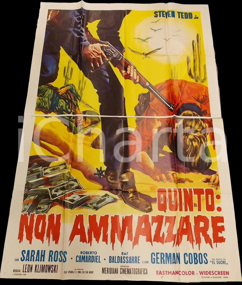 Materiale cinematografico d’epoca 1969 QUINTO: NON AMMAZZARE Steve TEDD Sarah ROSS Manifesto WESTERN 140x200 cm 1