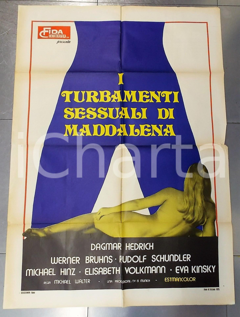 Materiale cinematografico d’epoca 1975 ca I TURBAMENTI SESSUALI DI MADDALENA Cinema EROTICO Manifesto 100x140 cm 1