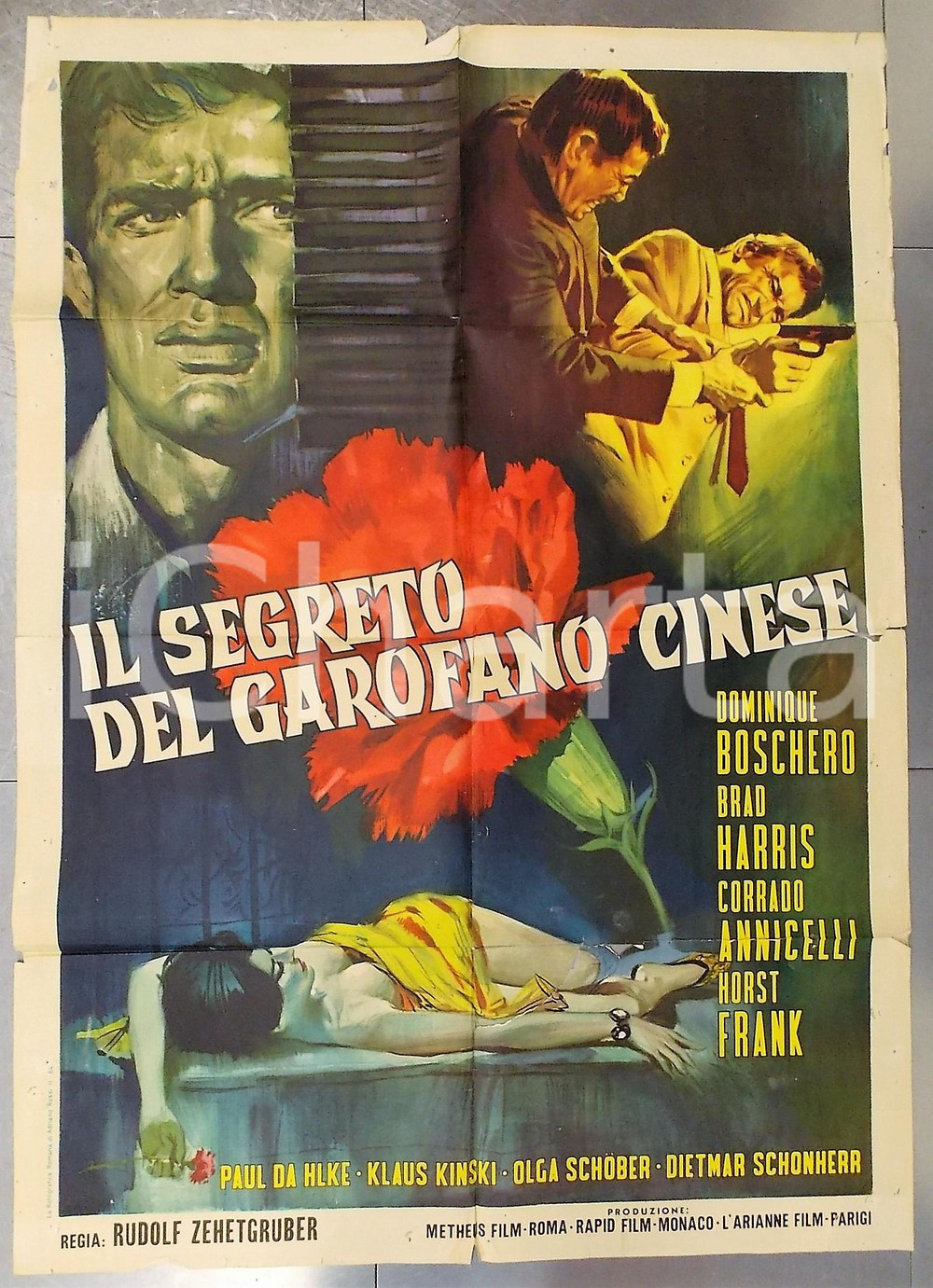 Materiale cinematografico d’epoca 1964 IL SEGRETO DEL GAROFANO CINESE Klaus KINSKI Manifesto DANNEGGIATO 100x140 1