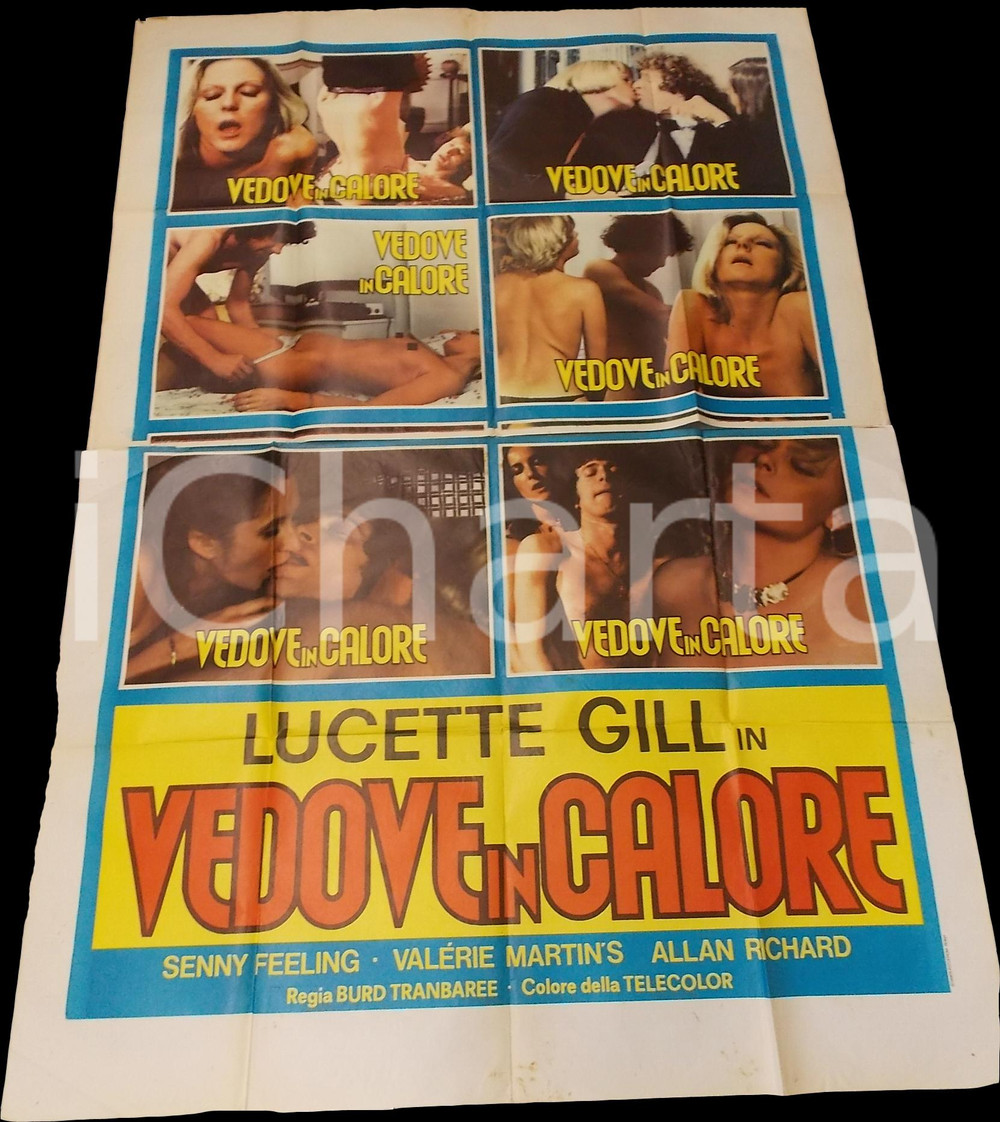 Materiale cinematografico d’epoca 1975 ca VEDOVE IN CALORE Lucette GILL Film EROTICO Sexy Manifesto 140x200 cm 1