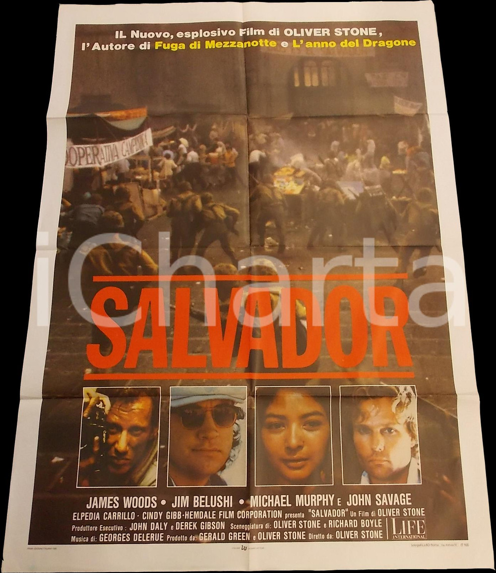 Materiale cinematografico d’epoca 1986 SALVADOR Oliver STONE James WOODS Jim BELUSHI John SAVAGE Manifesto 100x140 1