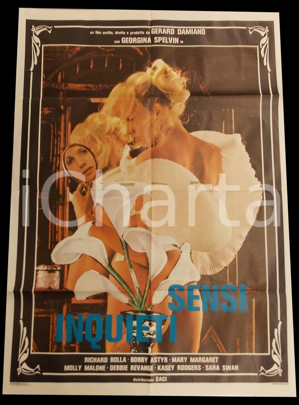 Materiale cinematografico d’epoca 1983 SENSI INQUIETI Gerard DAMIANO Georgina SPELVIN Manifesto PORNO 100x140 1