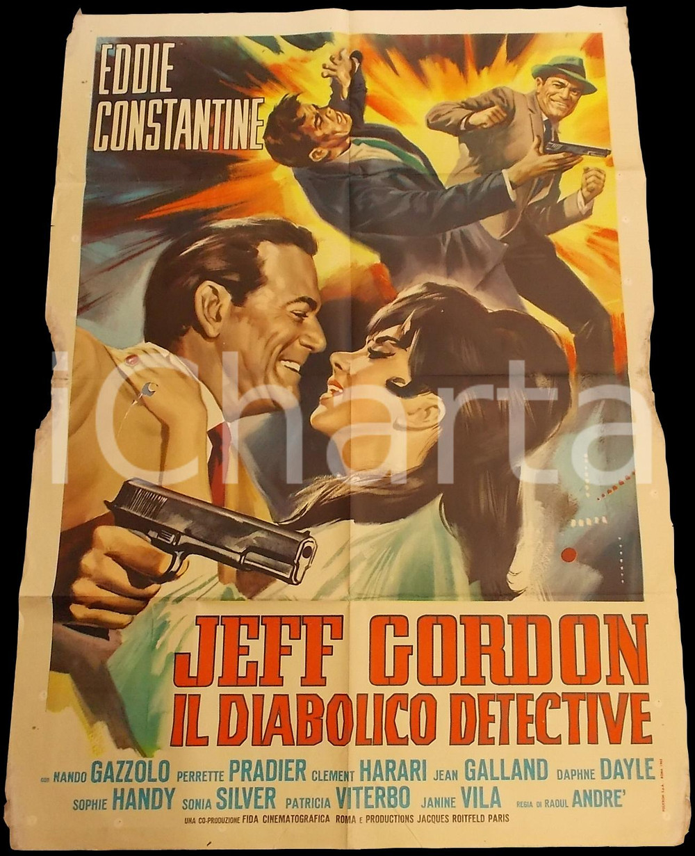 Materiale cinematografico d’epoca 1963 JEFF GORDON IL DIABOLICO DETECTIVE Eddie CONSTANTINE Manifesto 100x140 1