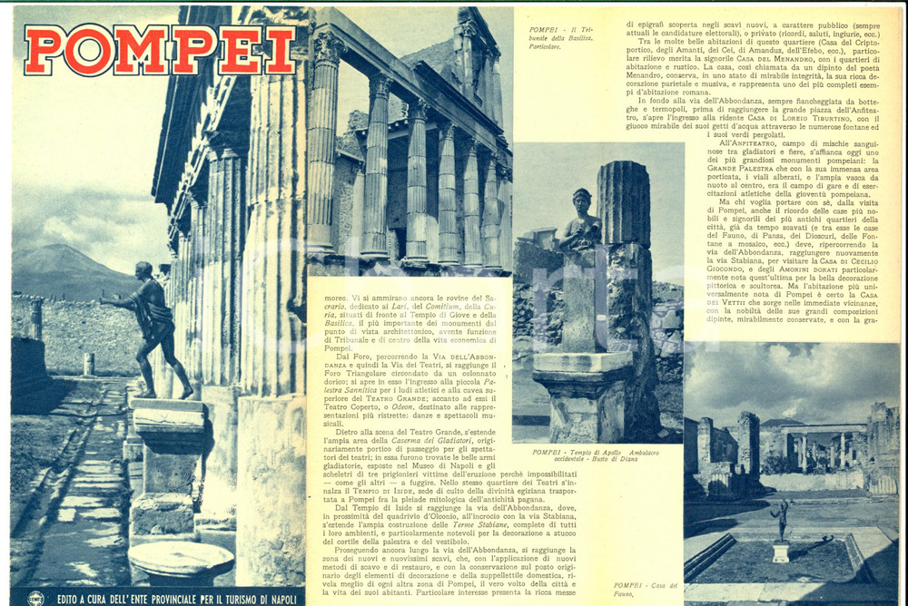 Materiale pubblicitario d’epoca 1948 POMPEI / ERCOLANO Pieghevole pubblicitario ENIT ILLUSTRATO Vintage 1