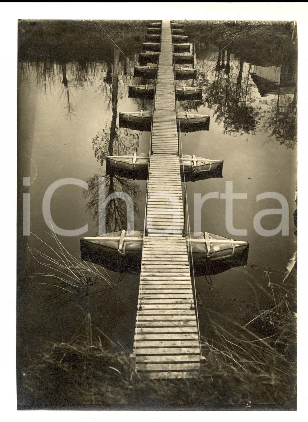 Fotografia d epoca originale 1920 ca FIUME TICINO Veduta con ponte di barche Fotografia 13x18 cm 1
