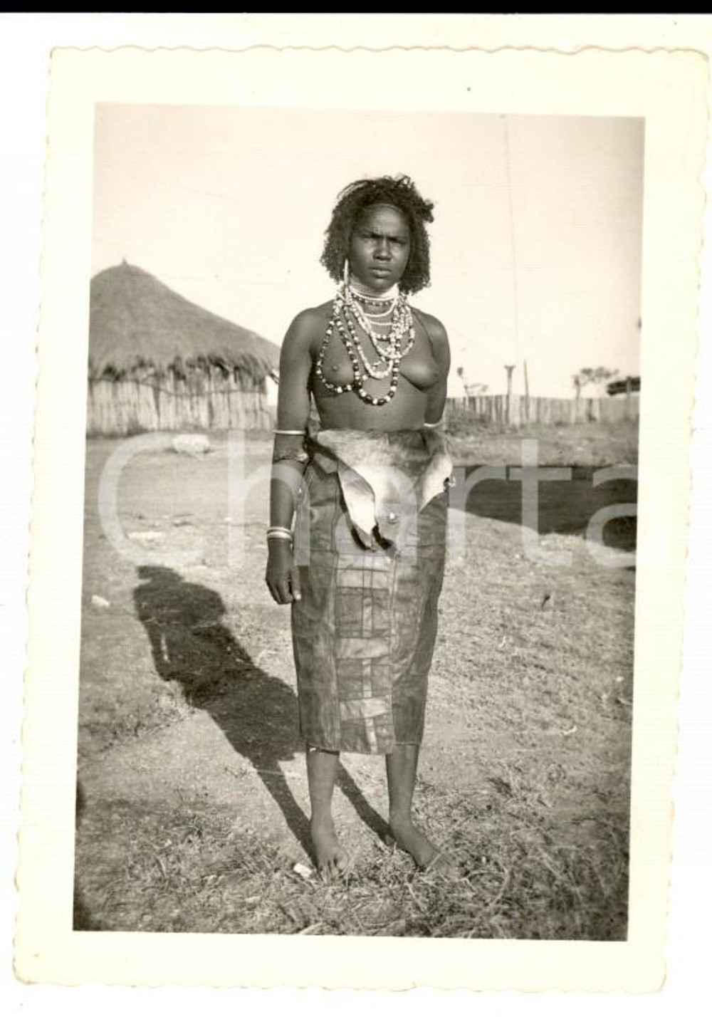 Fotografia d epoca originale 1935 ca AOI ADDIS ABEBA Ritratto di indigena a seno nudo con collane Foto 7x10 1