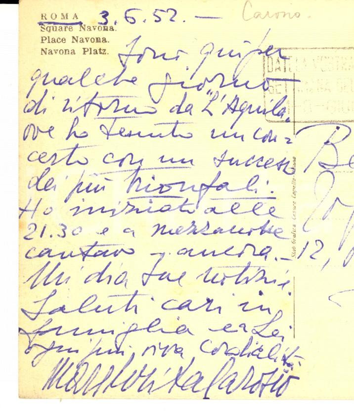 Autografo originale 1952 ROMA Soprano Margherita CAROSIO trionfa in concerto a L Aquila  Autografo 1