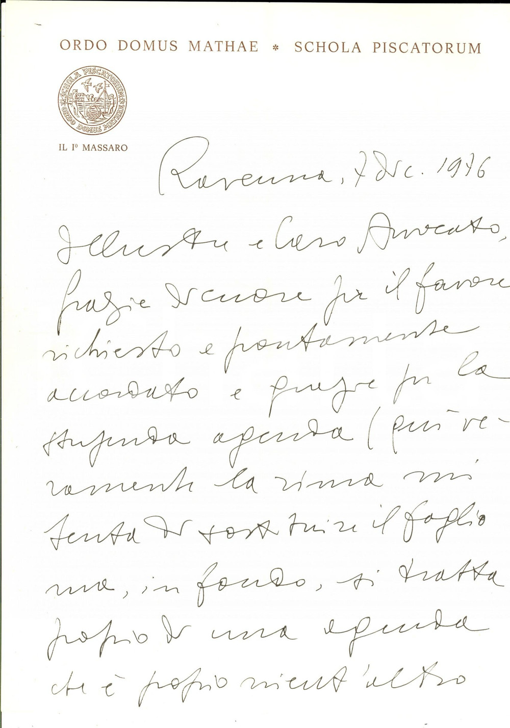 1976 MASSONERIA RAVENNA Giordano GAMBERINI ringrazia per un'agenda *Autografo