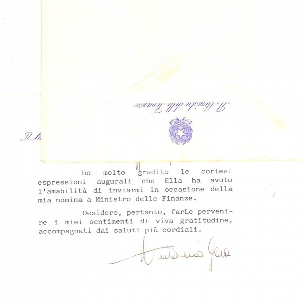 Autografo originale 1987 ROMA Ministro delle Finanze Antonio GAVA  Biglietto con AUTOGRAFO 1