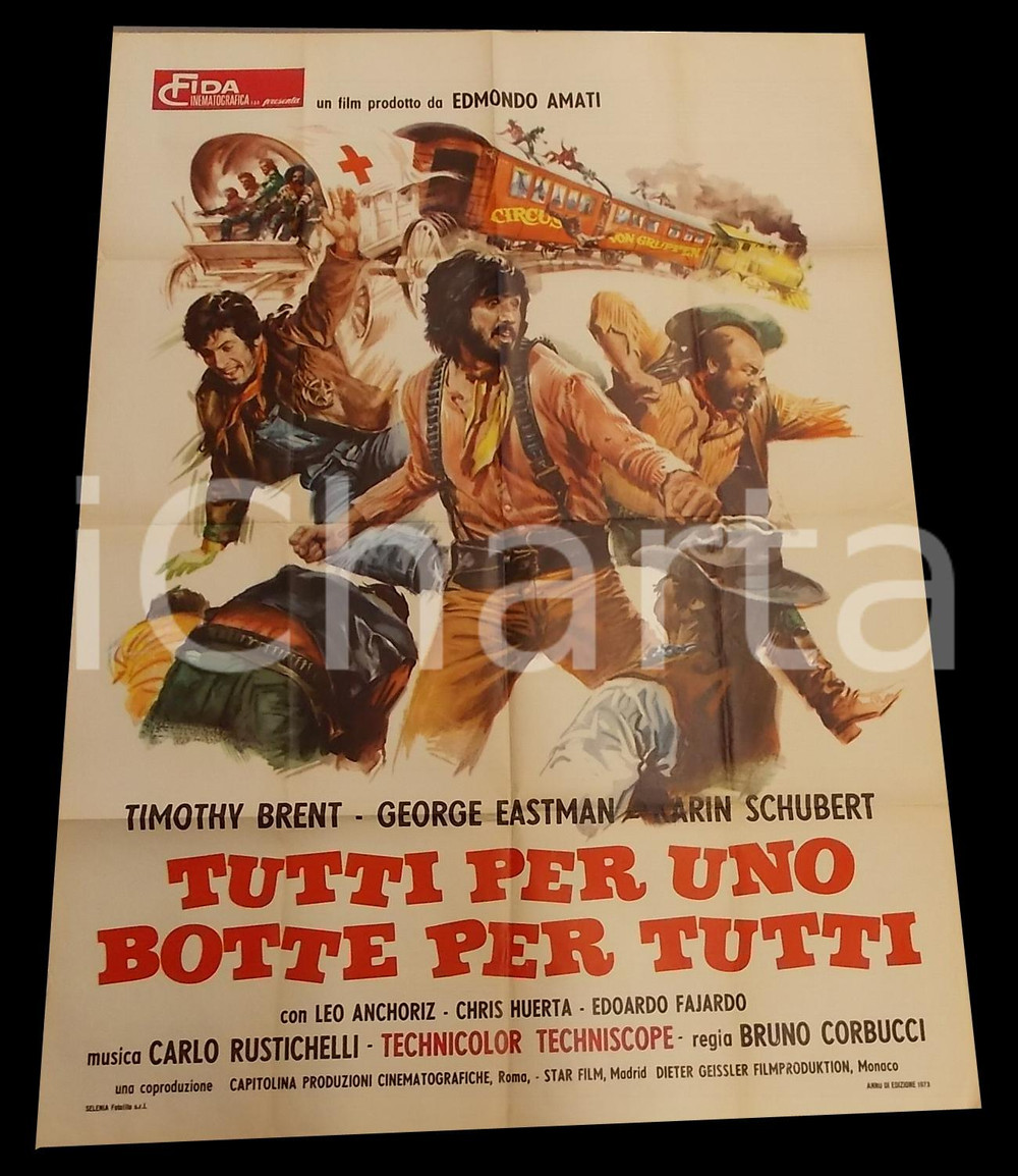 Materiale cinematografico d’epoca 1973 TUTTI PER UNO BOTTE PER TUTTI Bruno CORBUCCI Chris HUERTA Manifesto 100x140 1