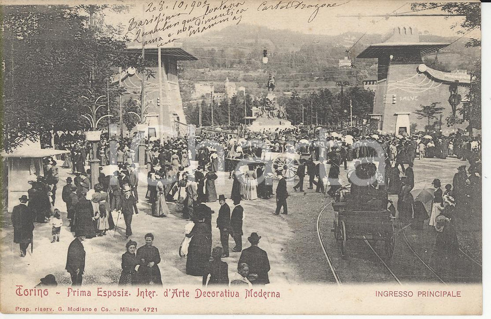 Cartolina originale da collezione 1902 TORINO Ingresso della prima Esposizione d arte decorativa Cartolina FP VG 1
