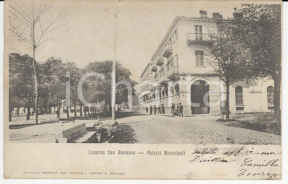Cartolina originale da collezione 1905 LUSERNA SAN GIOVANNI TO Palazzi Municipali  Cartolina ANIMATA FP VG 1