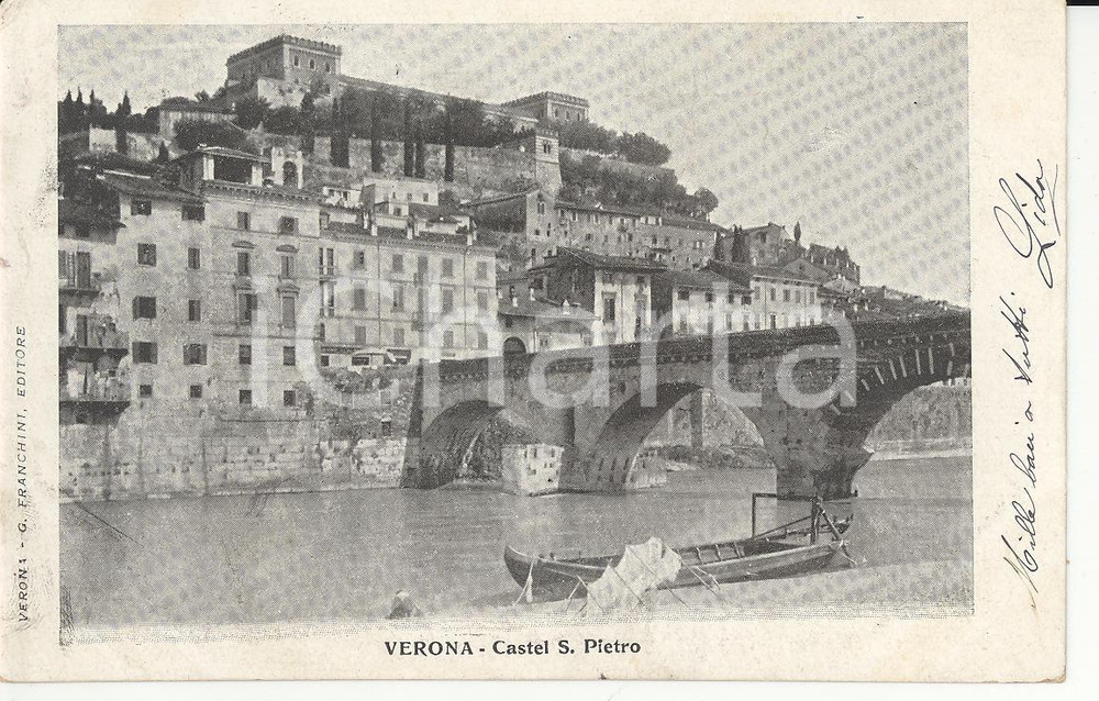 Cartolina originale da collezione 1905 ca VERONA Castel San Pietro visto dalle sponde dell Adige Cartolina FP VG 1