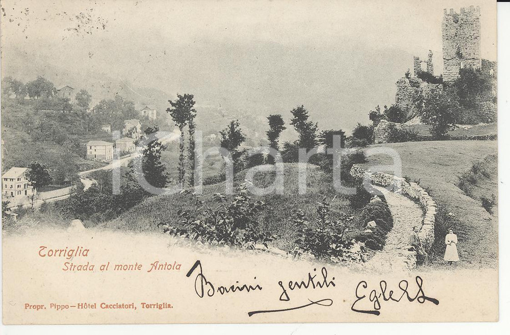 Cartolina originale da collezione 1902 TORRIGLIA GE Strada al monte ANTOLA Cartolina ANIMATA coppia FP VG 1