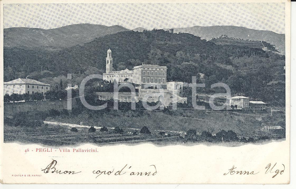 Cartolina originale da collezione 1905 ca GENOVA PEGLI Panorama di Villa Pallavicini Cartolina FP VG 1