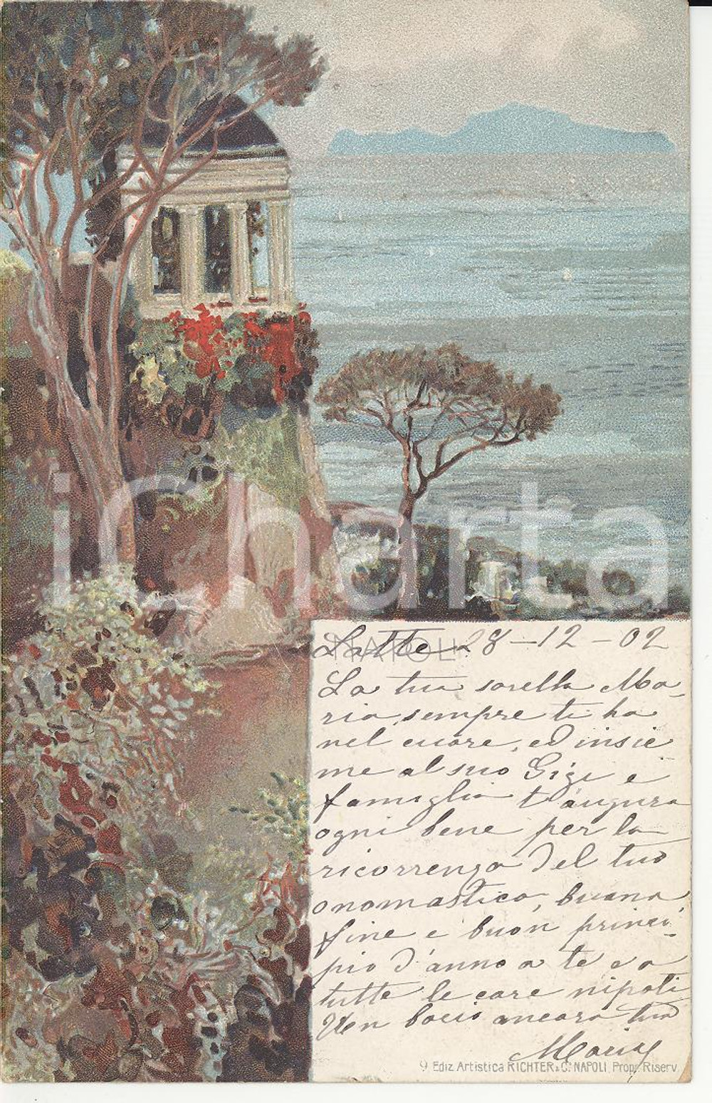 Cartolina originale da collezione 1902 NAPOLI Panorama con tempietto e scogliera Cartolina FP VG 1