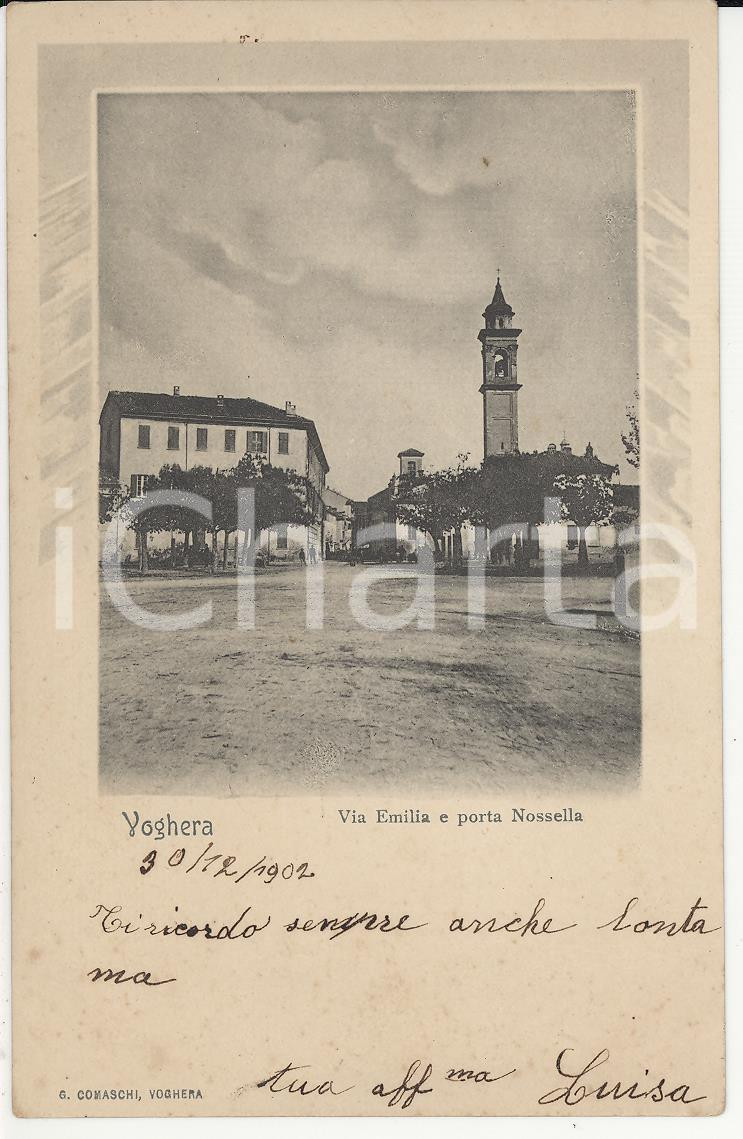 Cartolina originale da collezione 1902 VOGHERA PV Via Emilia e Porta Nossella  Panorama Cartolina FP VG 1